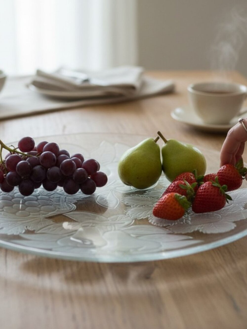 Vintage Frosted Glass Etched Fruit Platter 15"